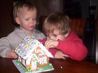 Kids Making a Gingerbread House