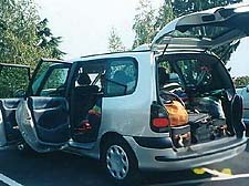 Minivan loaded for camping